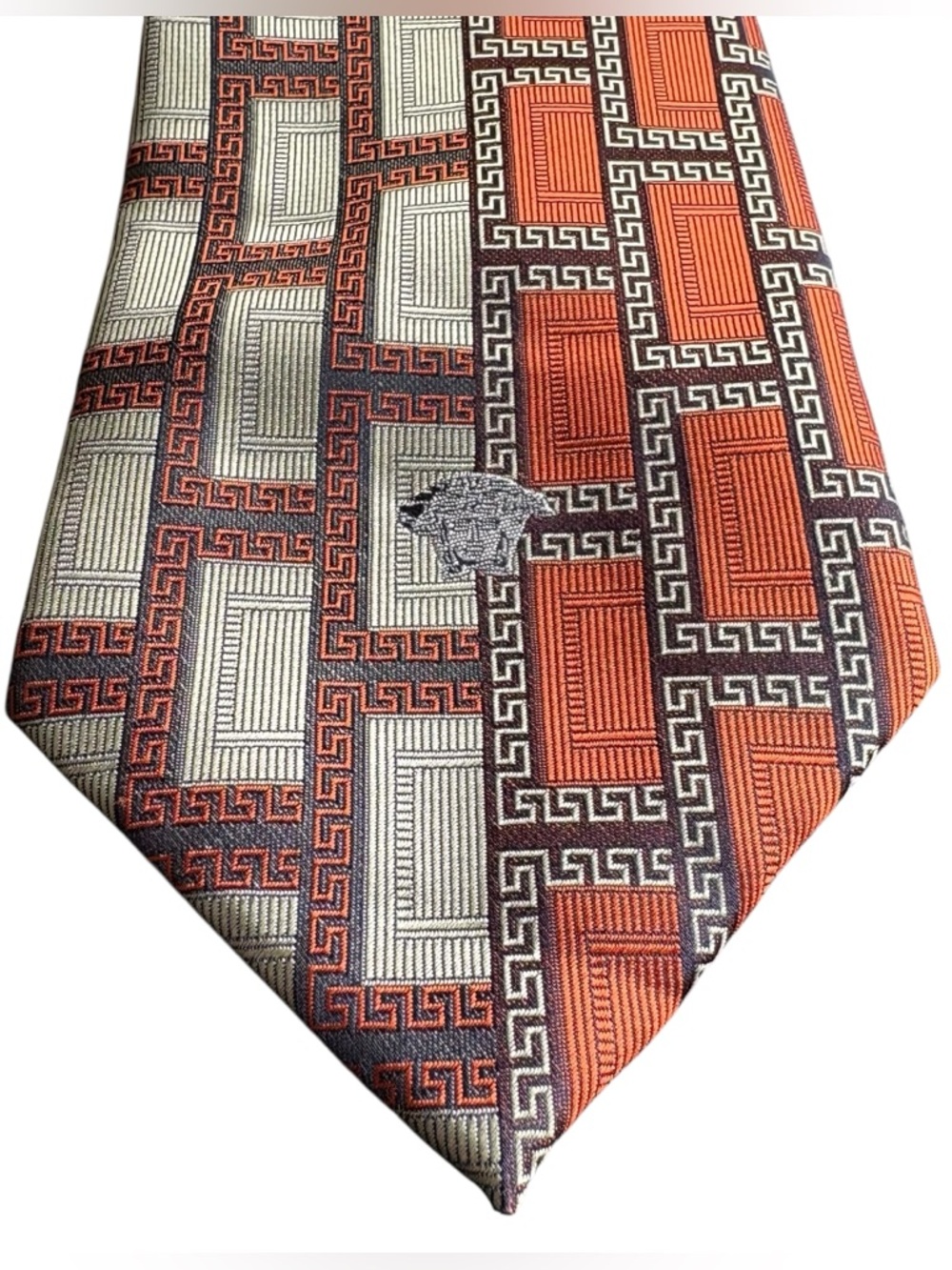 Vintage Versace 100% Silk Neck Tie Hand Made Geometric